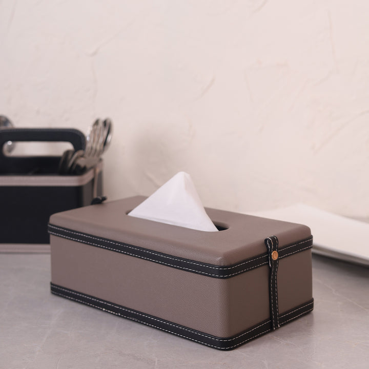 Leather Tissue Box - Brown