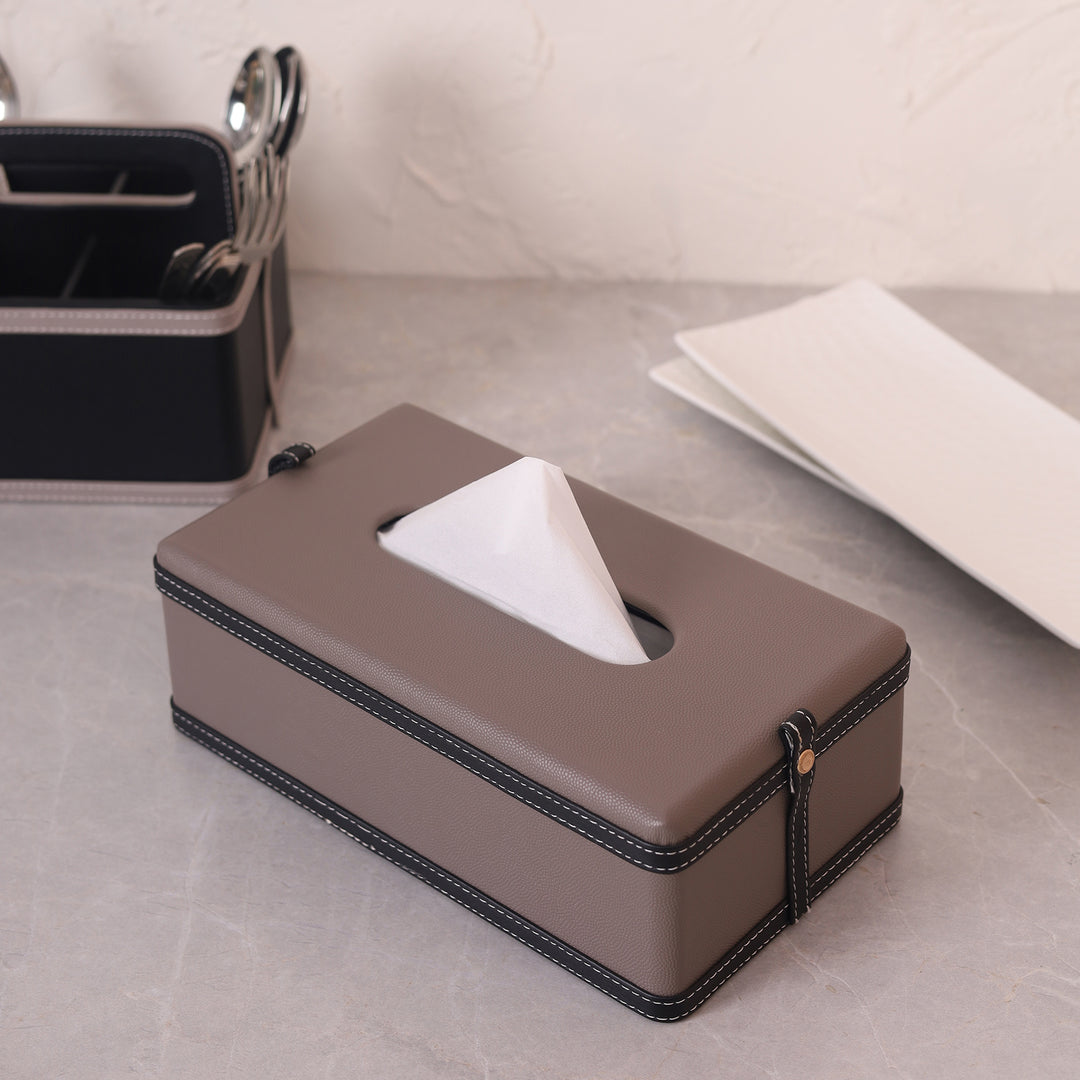 Leather Tissue Box - Brown