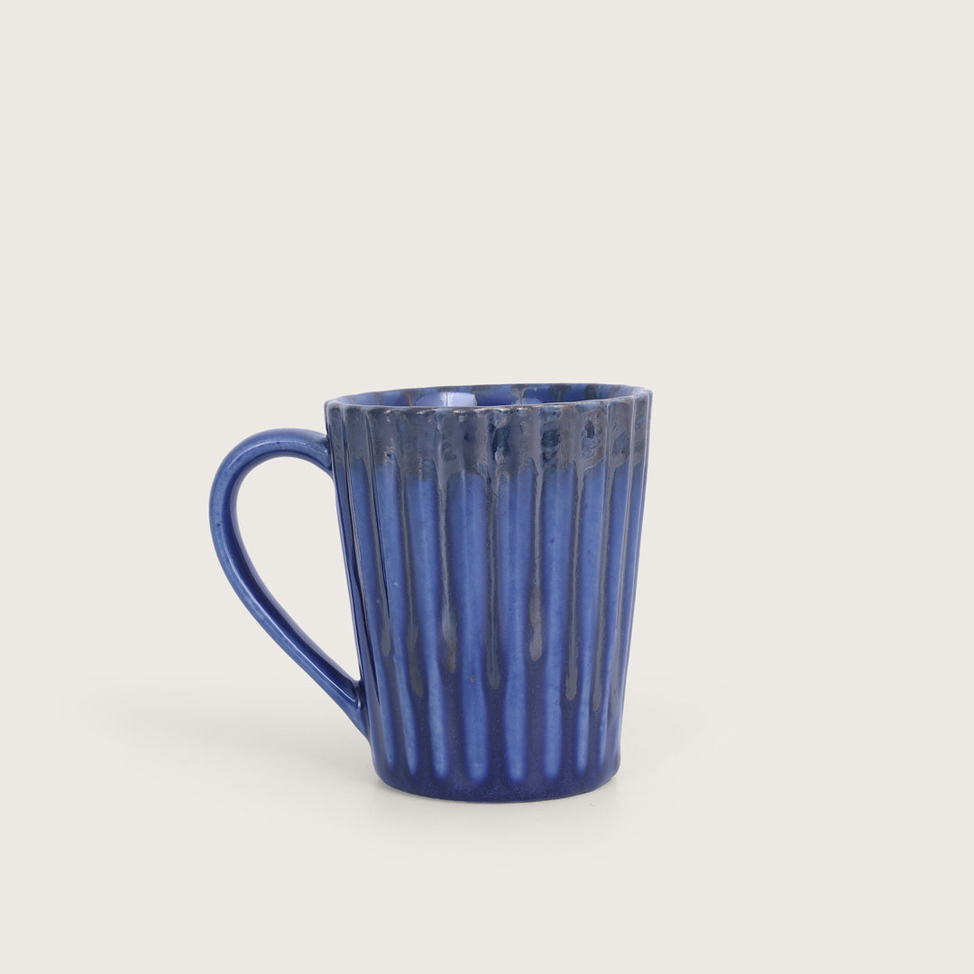 Striped Handcrafted Ceramics Coffee Mug Set of 4 - Blue