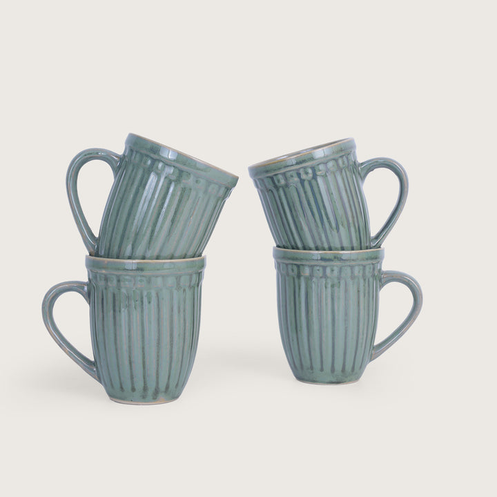 Octa Ceramics Vintage Coffee Mug set of 4 - Green