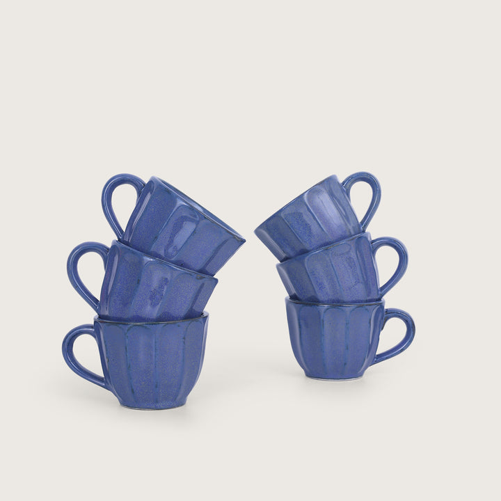 Mona Textured Blue Ceramic Cup Set of 6