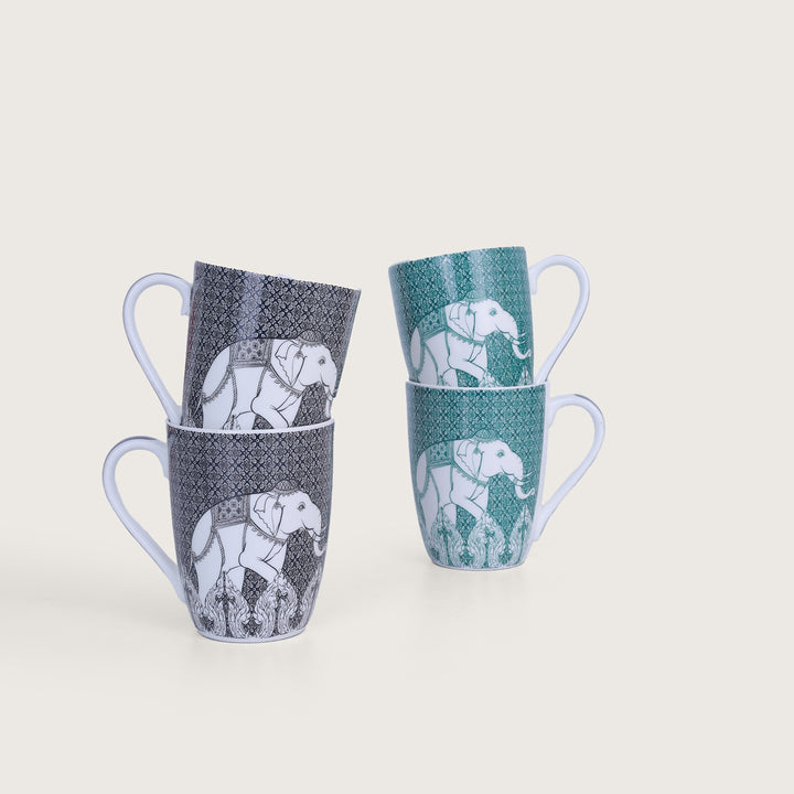 Elephant designed Ceramics Coffee Mug Set of 4