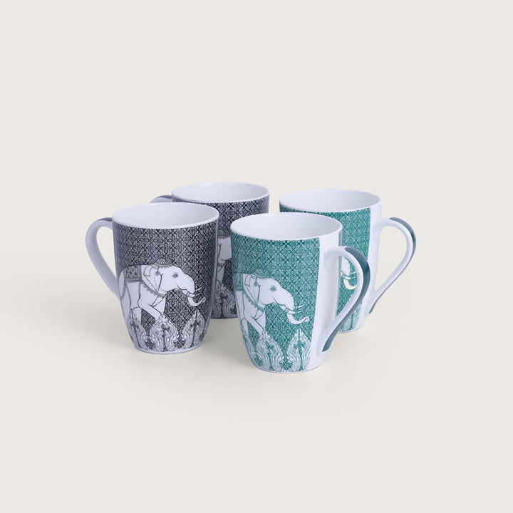 Elephant designed Ceramics Coffee Mug Set of 4