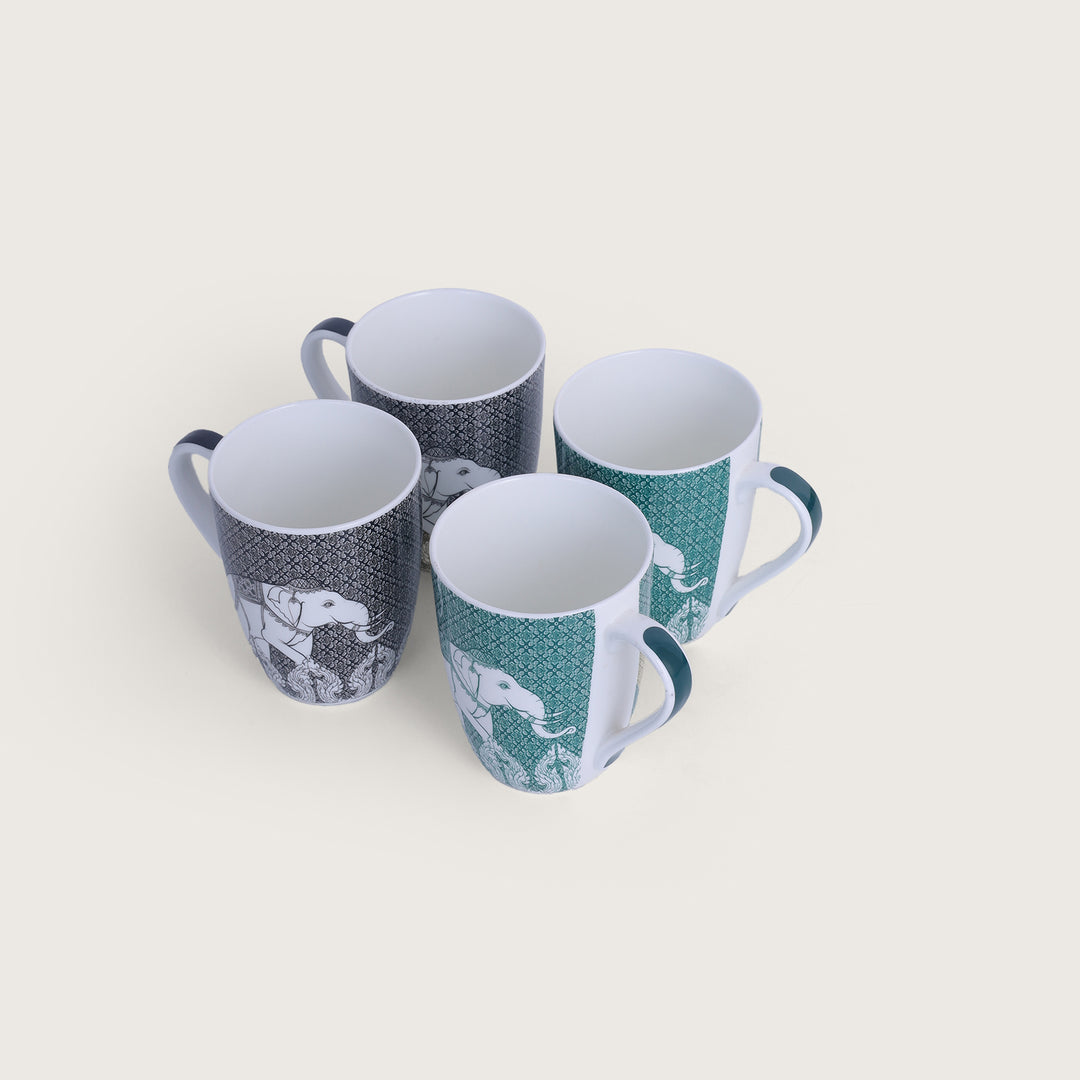 Elephant designed Ceramics Coffee Mug Set of 4