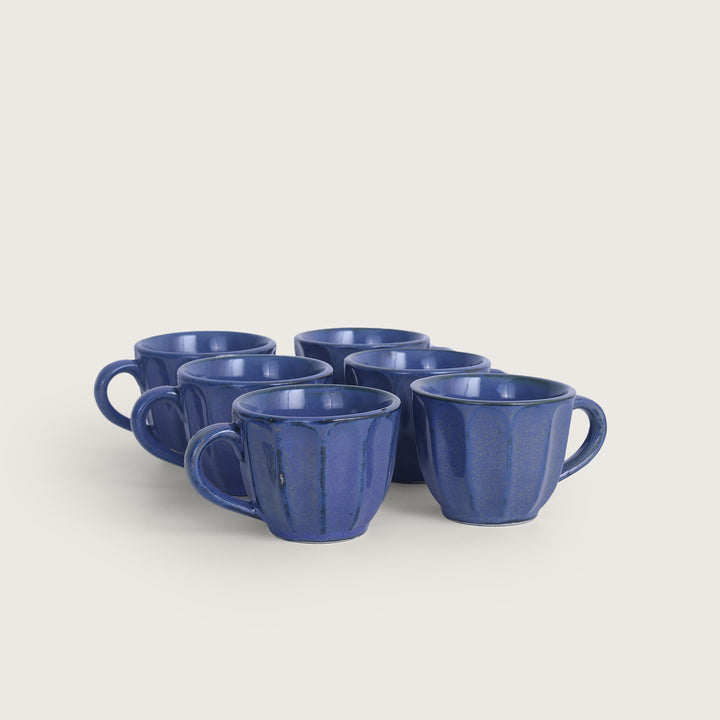 Mona Textured Blue Ceramic Cup Set of 6