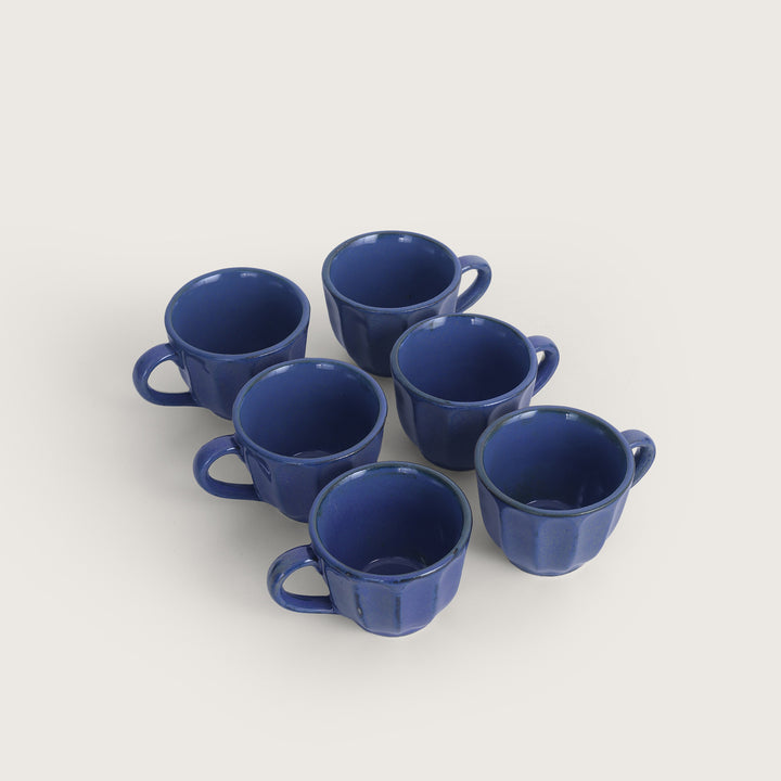 Mona Textured Blue Ceramic Cup Set of 6