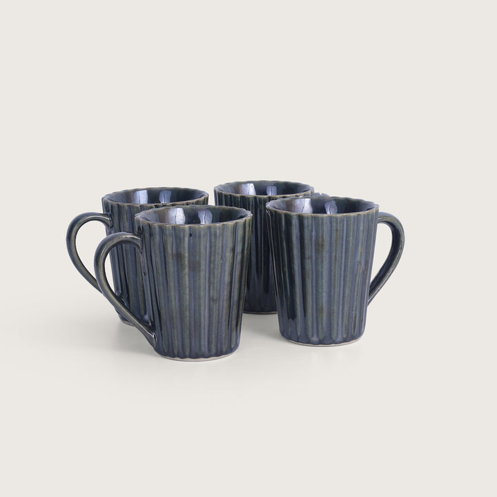 Striped Handcrafted Ceramics Coffee Mug Set of 4 - Green