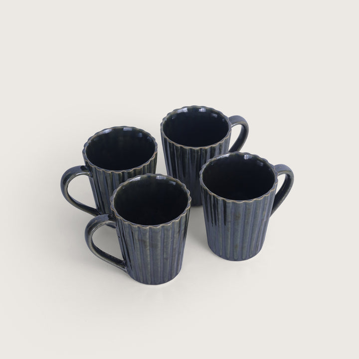 Striped Handcrafted Ceramics Coffee Mug Set of 4 - Green