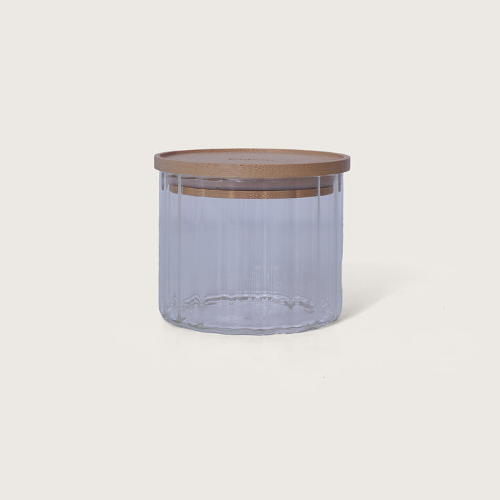 Ribbed Jar Bamboo's lid with Tray Set of 4