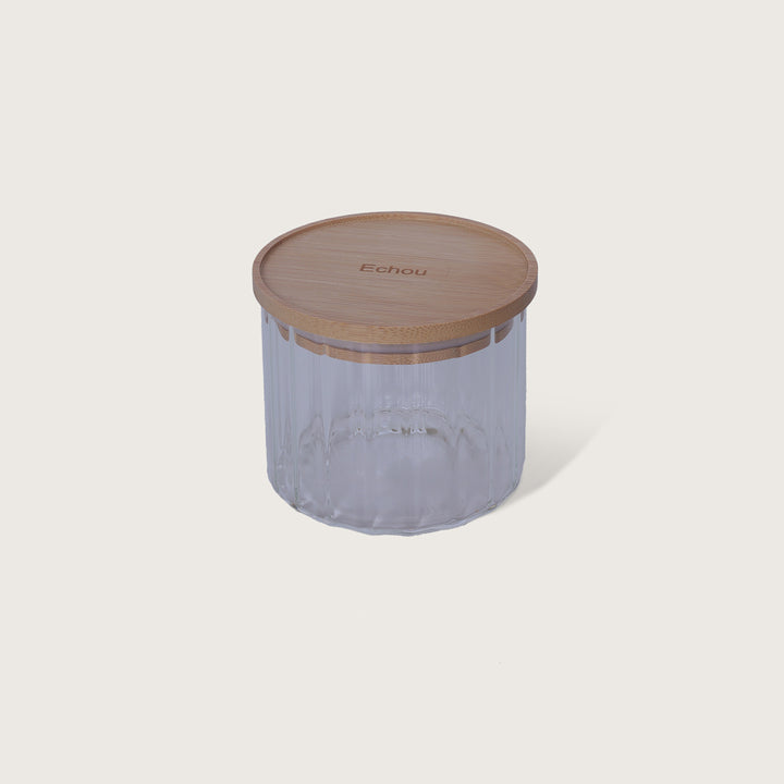 Ribbed Jar Bamboo's lid with Tray Set of 4