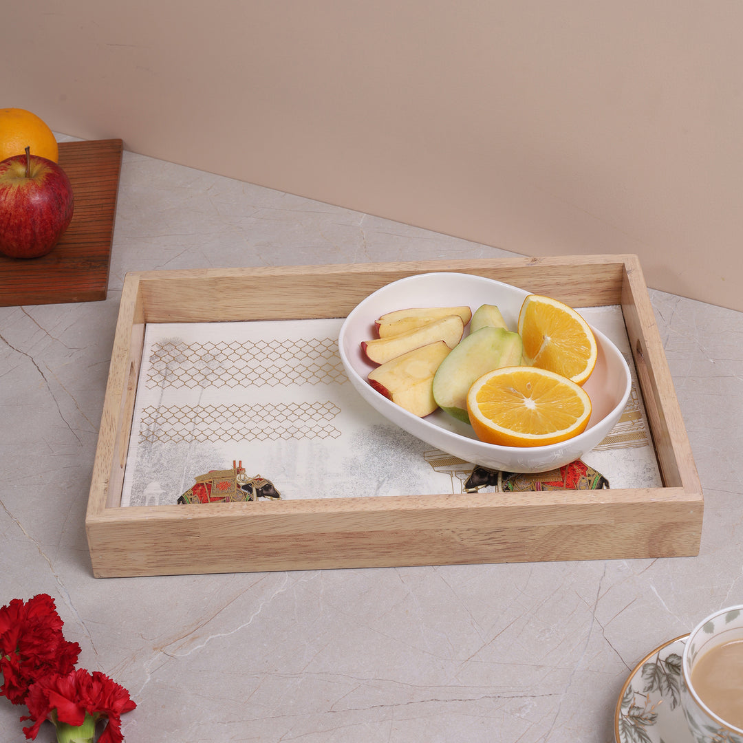 Elephant Tray Wooden Beige - Small