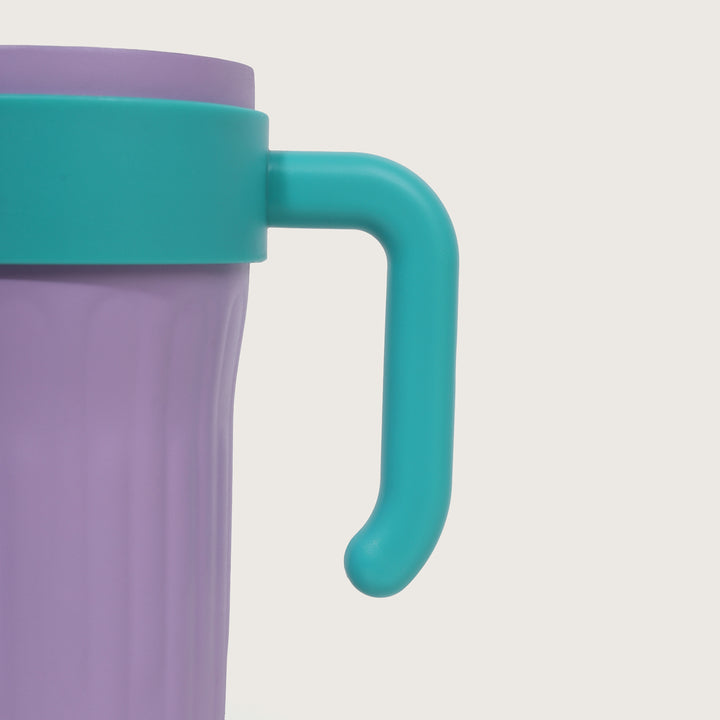 Insulated Travel Mug with Steel Straw Lid & Handle - Purple