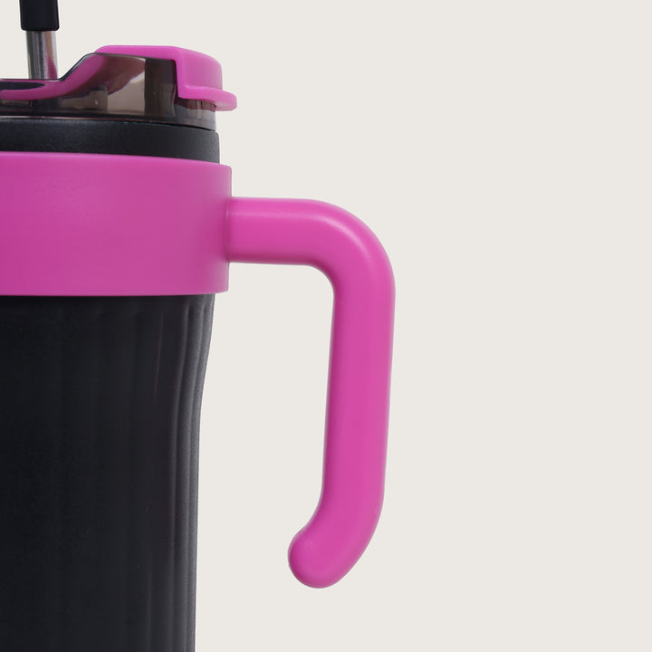 Insulated Travel Bottle with Steel Straw Lid & Handle - Black