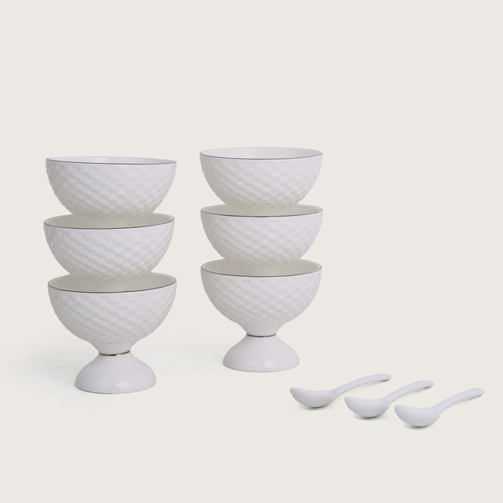 Dessert Bowl with Ceramic Spoons Set of 6