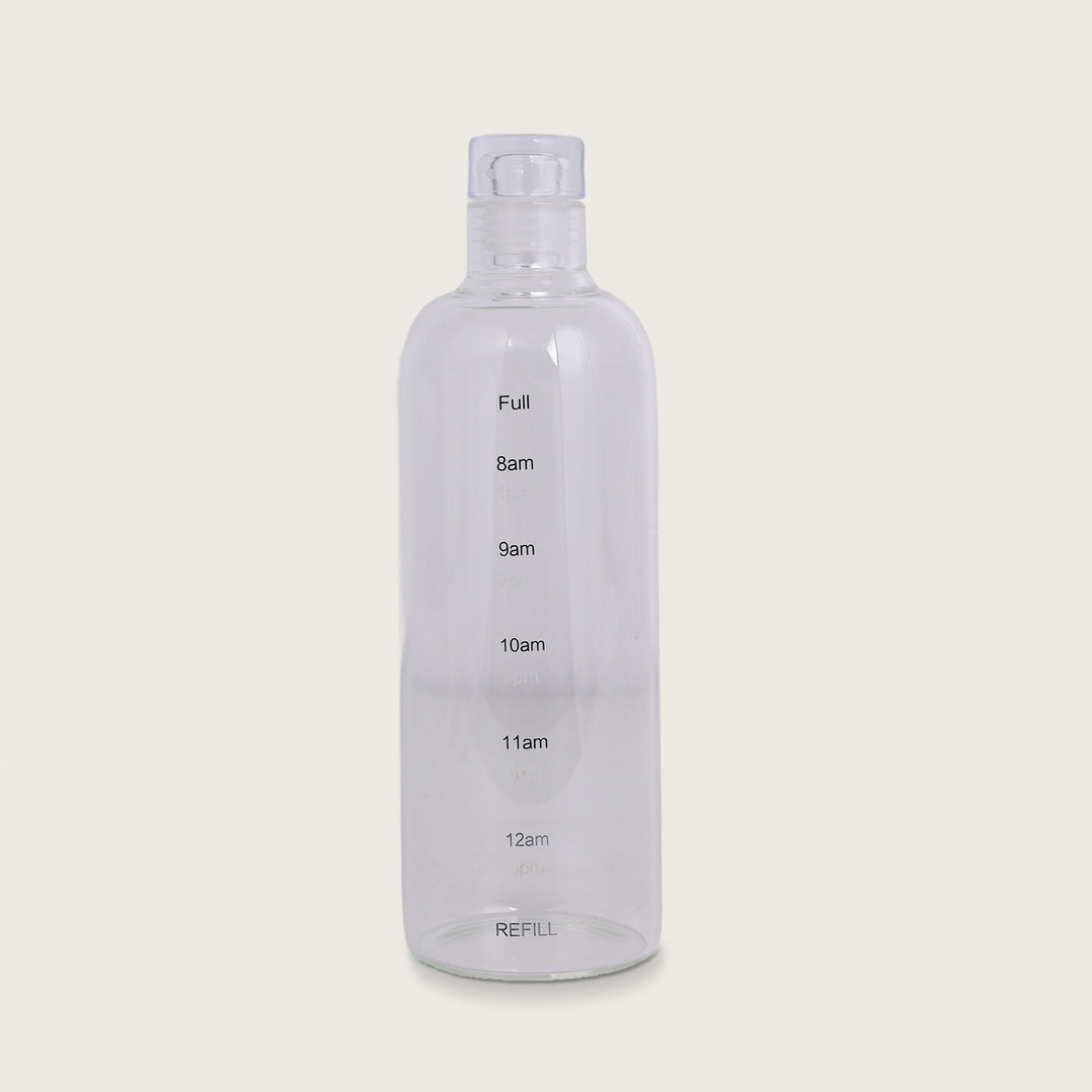Water Glass Bottles with time markings, 500ML, Set of 4 - Clear