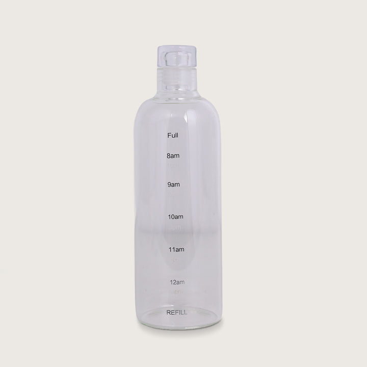 Water Glass Bottles with time markerings, 750ML, Set of 4 - Clear