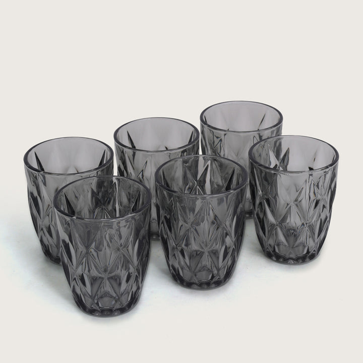 Geometric Crystal Glass Tumblers 350ML, Set of 6 - Black