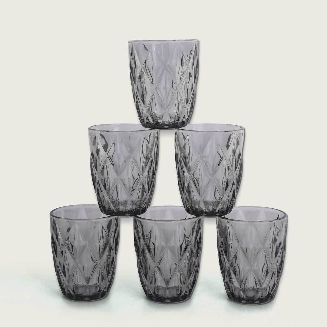 Geometric Crystal Glass Tumblers 350ML, Set of 6 - Black