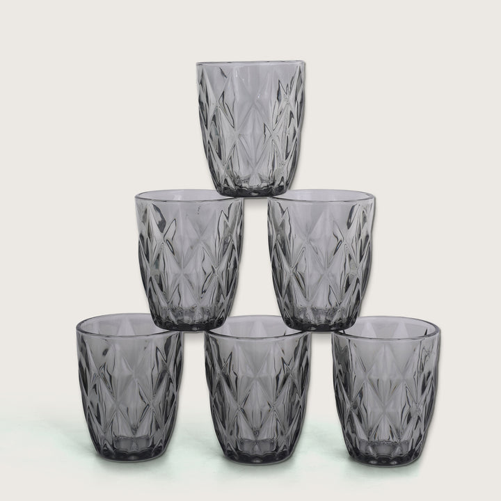 Geometric Crystal Glass Tumblers 350ML, Set of 6 - Black