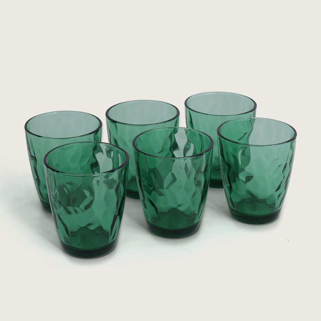 Geometric Crystal Glass Tumblers 350ML, Set of 6 - Green