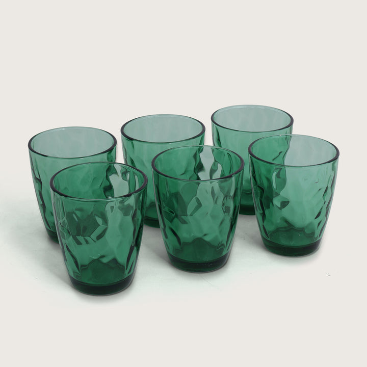 Geometric Crystal Glass Tumblers 350ML, Set of 6 - Green