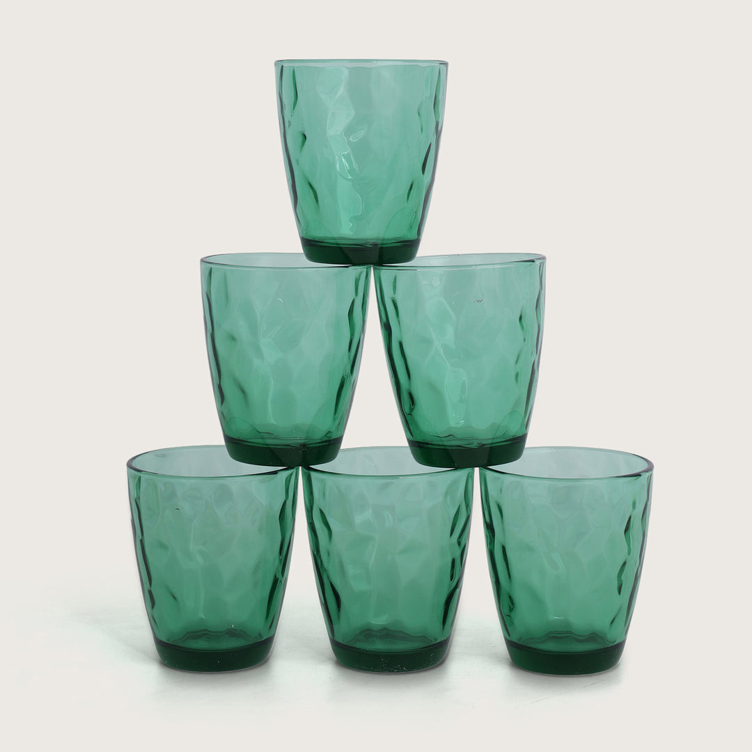 Geometric Crystal Glass Tumblers 350ML, Set of 6 - Green