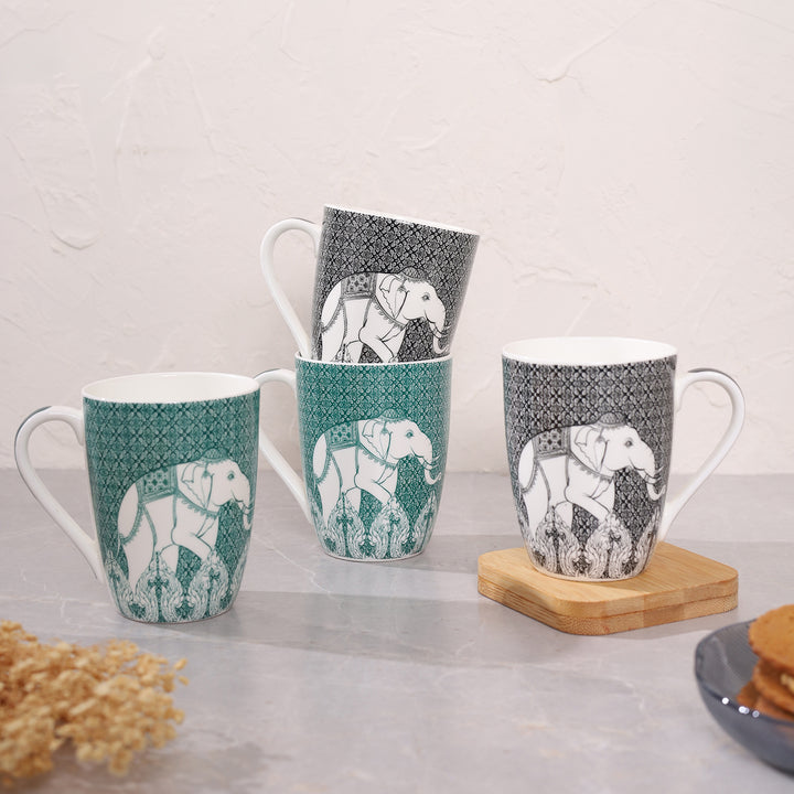 Elephant designed Ceramics Coffee Mug Set of 4