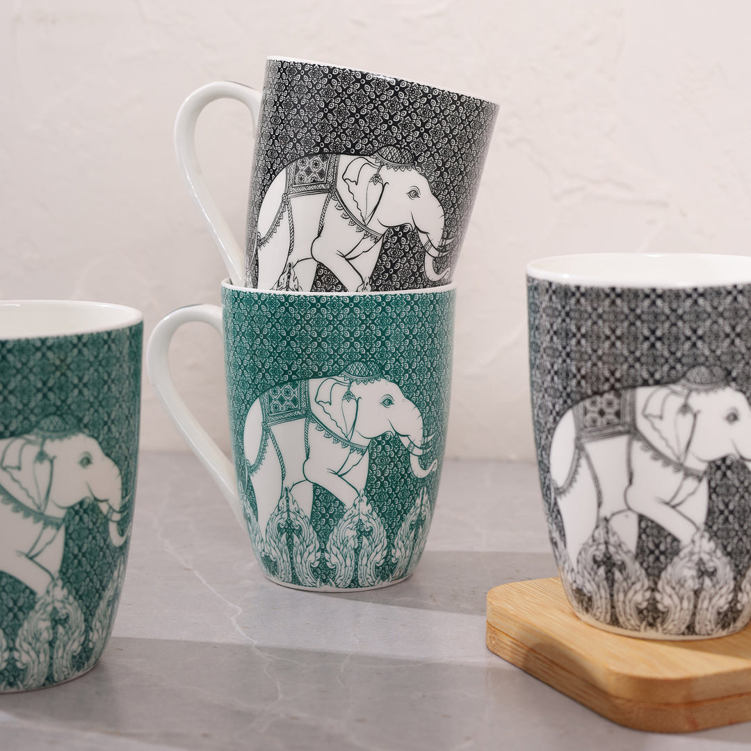 Elephant designed Ceramics Coffee Mug Set of 4