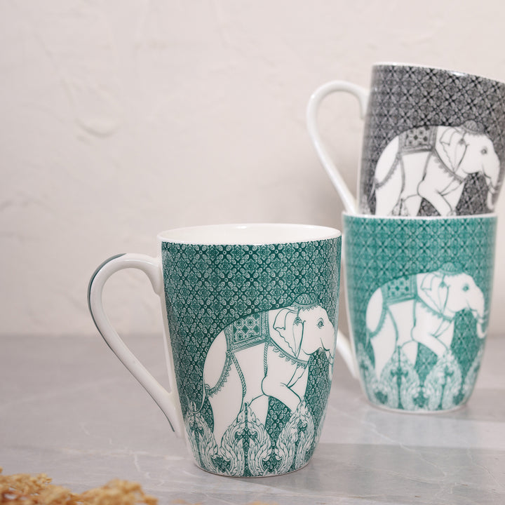 Elephant designed Ceramics Coffee Mug Set of 4