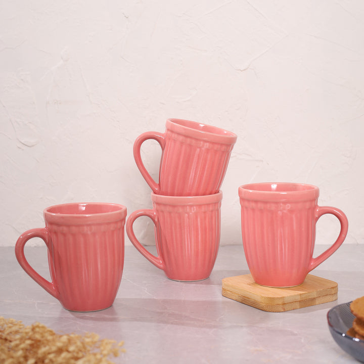 Octa Ceramics Vintage Coffee Mug set of 4 - Pink