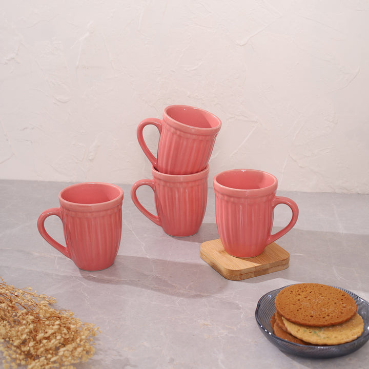 Octa Ceramics Vintage Coffee Mug set of 4 - Pink