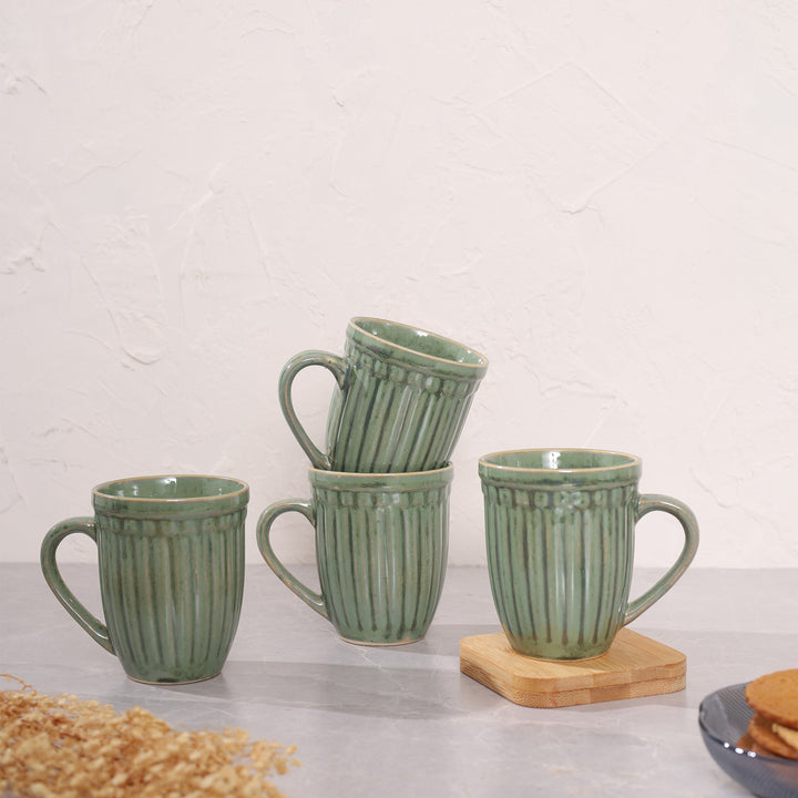 Octa Ceramics Vintage Coffee Mug set of 4 - Green