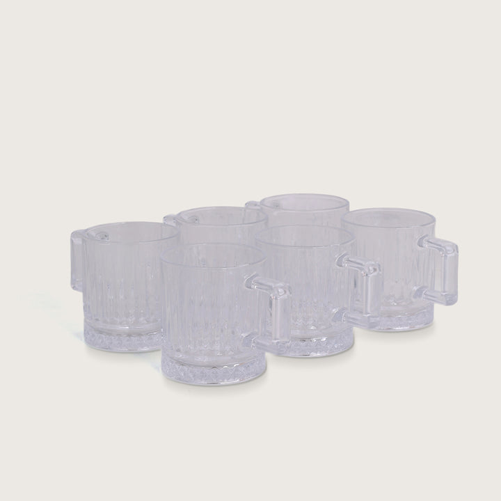 Glass Coffee Mugs 250ML with Handle, Ribbed Design, Set of 6
