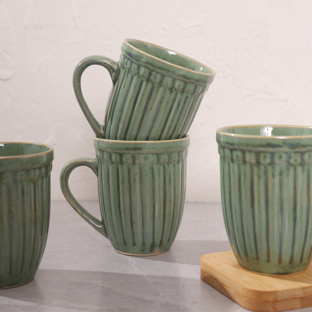 Octa Ceramics Vintage Coffee Mug set of 4 - Green