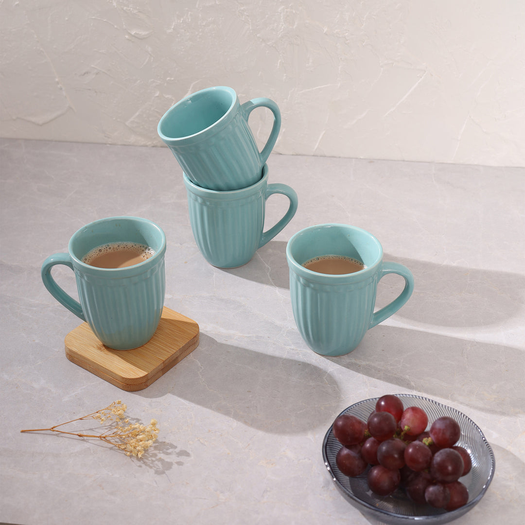 Octa Ceramics Vintage Coffee Mug set of 4 - Aqua