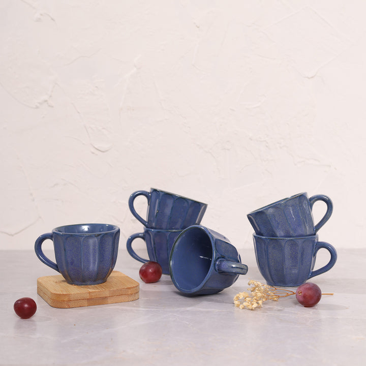 Mona Textured Blue Ceramic Cup Set of 6