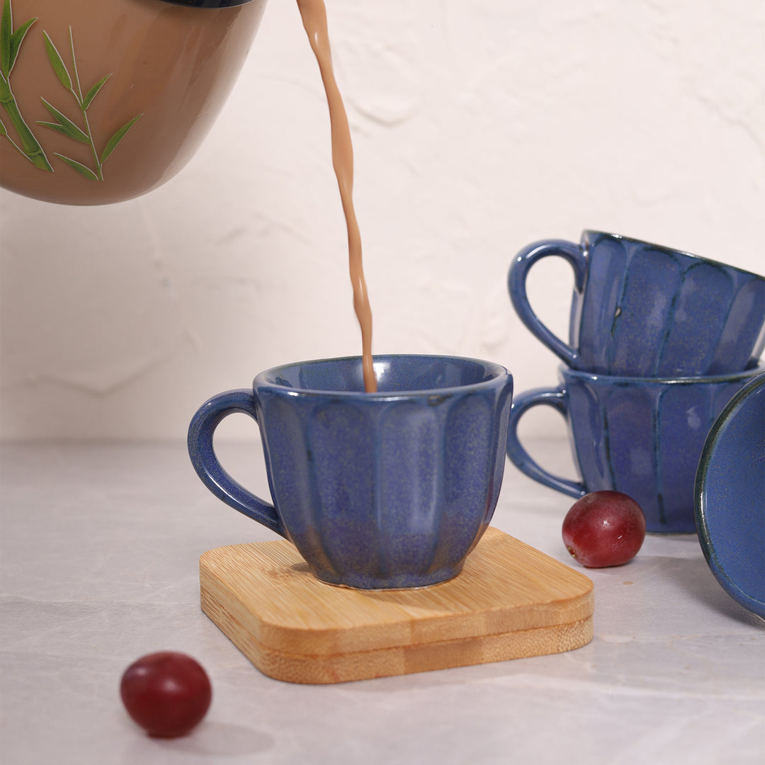 Mona Textured Blue Ceramic Cup Set of 6