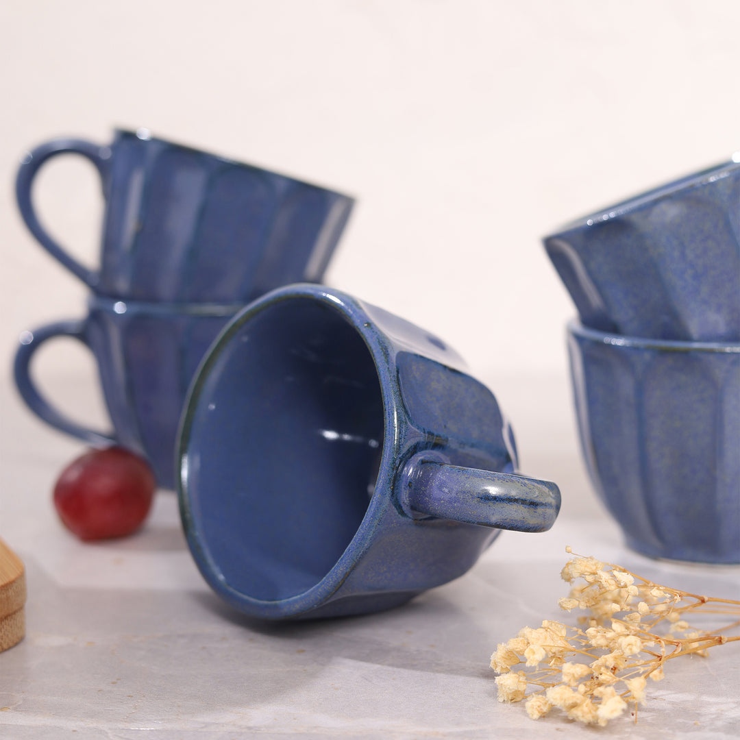 Mona Textured Blue Ceramic Cup Set of 6