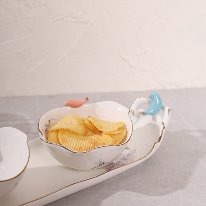 Nesting Birds Bowls with Tray Set of 3 Ceramic