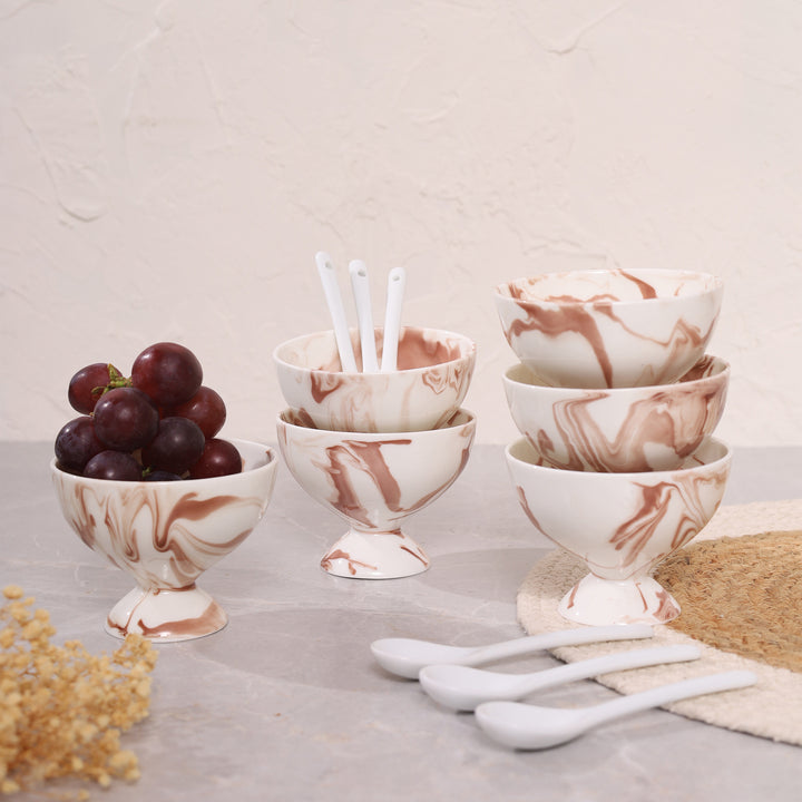 Marble texture Dessert Set with Spoons Set of 6