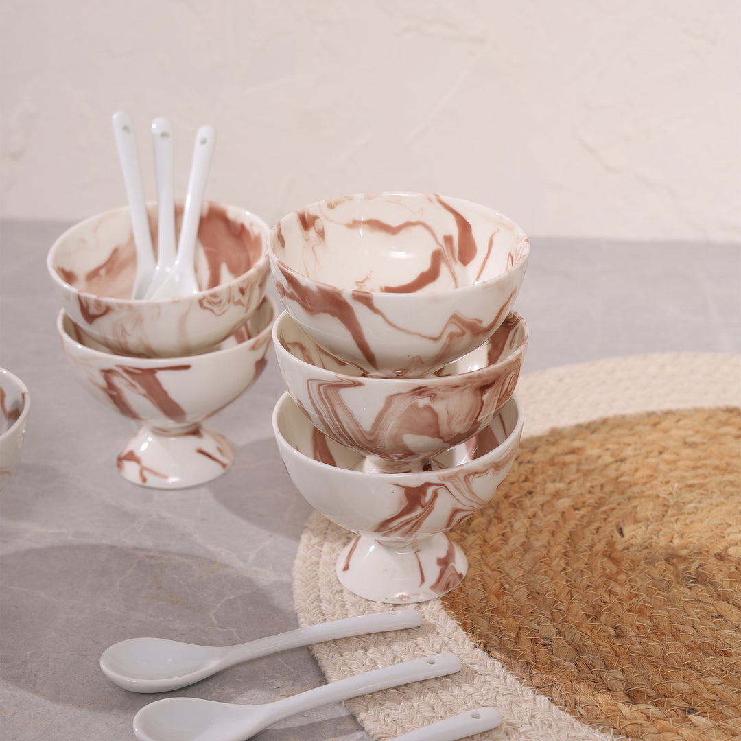 Marble texture Dessert Set with Spoons Set of 6