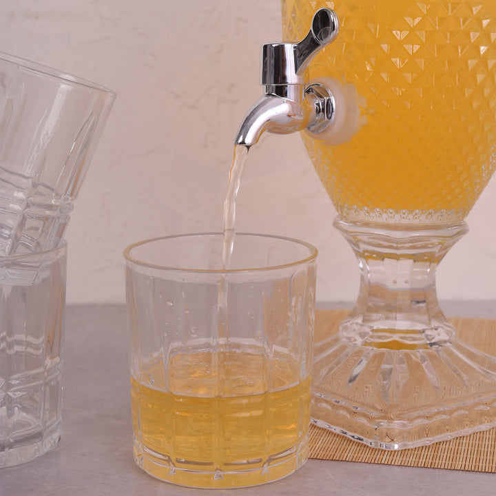 Glass Beverage Dispenser 2Litter With Glass Tumbler 340ML Set of 6