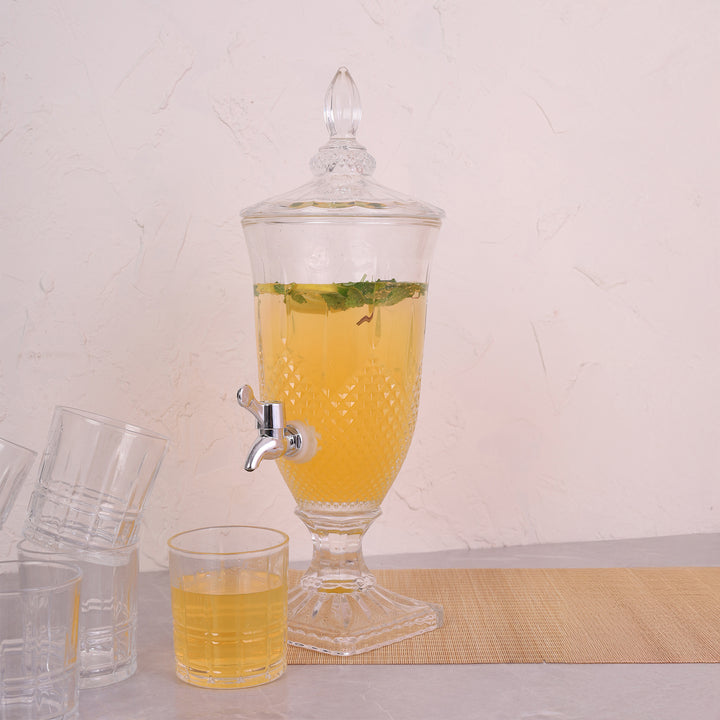 Glass Beverage Dispenser 2Litter With Glass Tumbler 340ML Set of 6