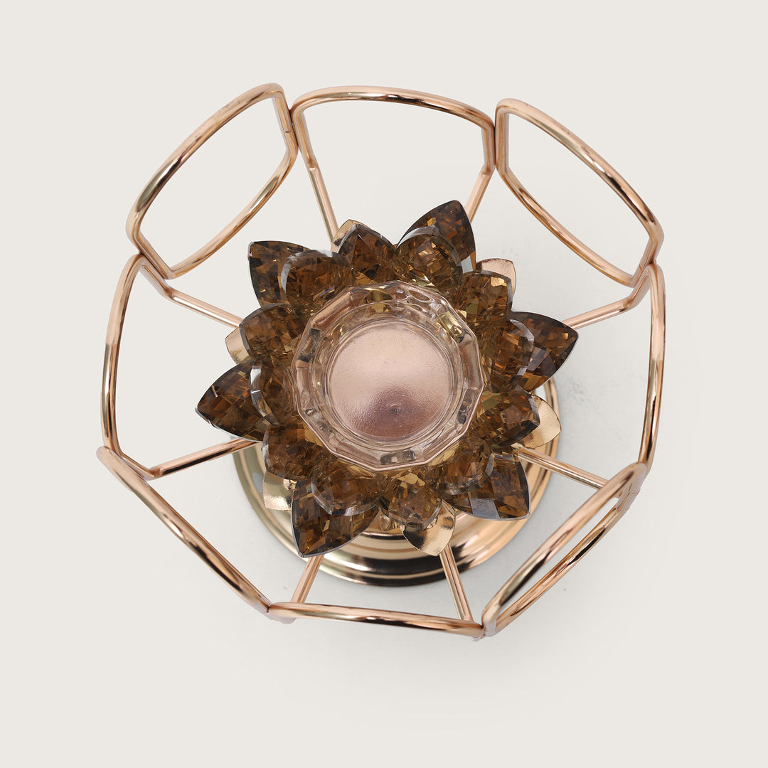 Crystal & Metal Candle Stand - Golden