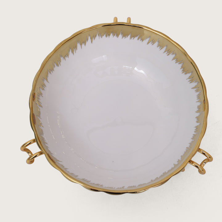 White Platter with Gold Rim & Golden Stand