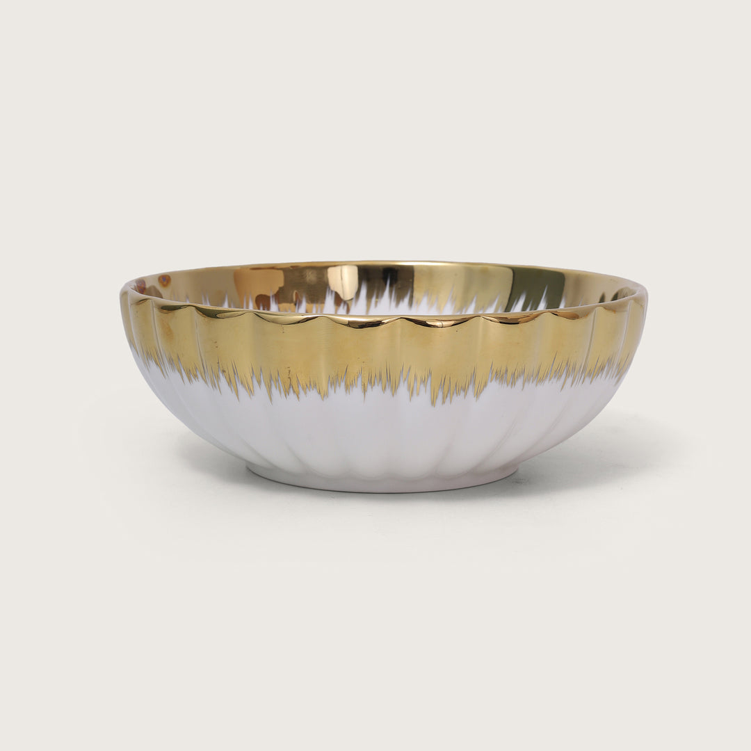 White Platter with Gold Rim & Golden Stand