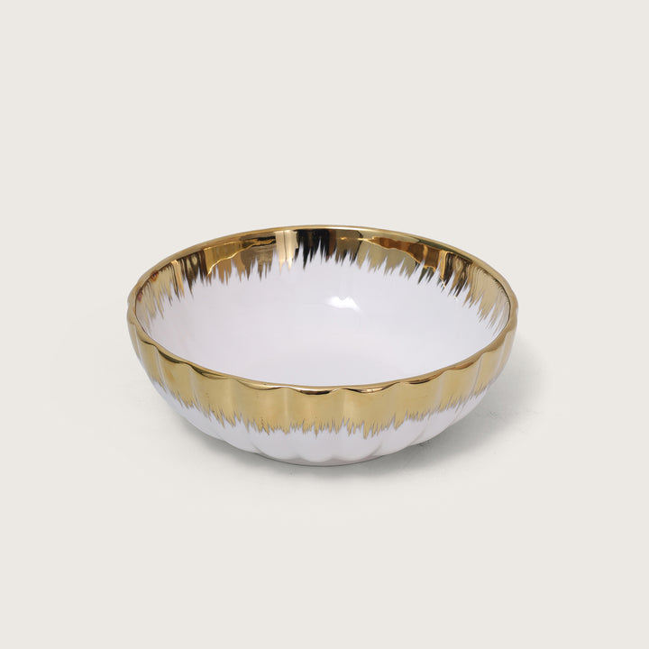 White Platter with Gold Rim & Golden Stand