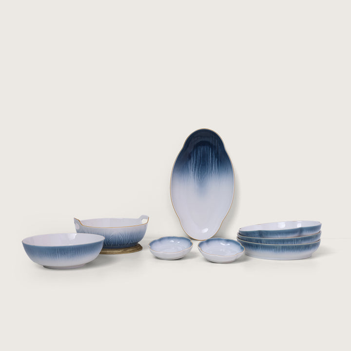 Platter & Bowls Serving Set Blue Set of 8