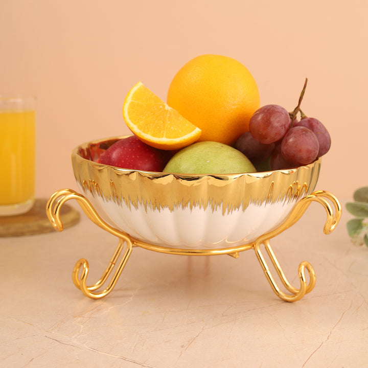 White Platter with Gold Rim & Golden Stand