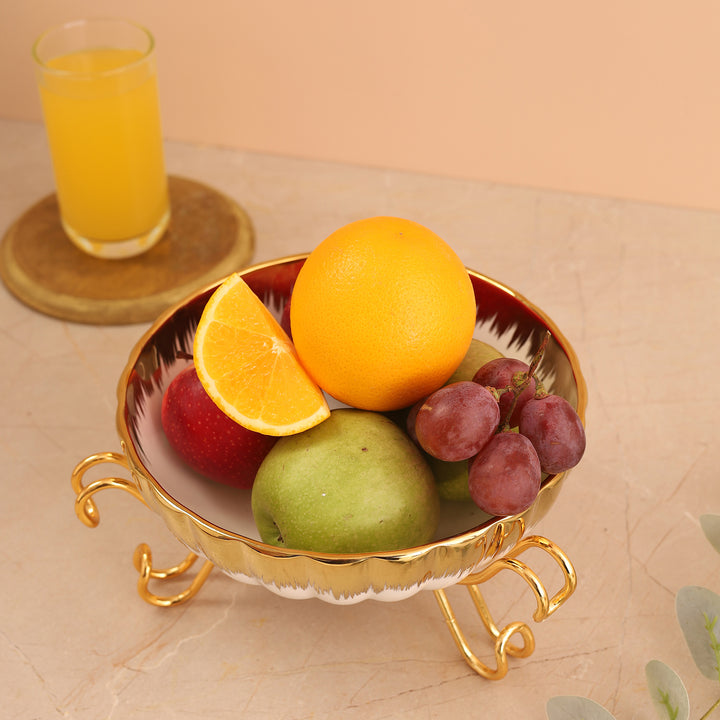 White Platter with Gold Rim & Golden Stand